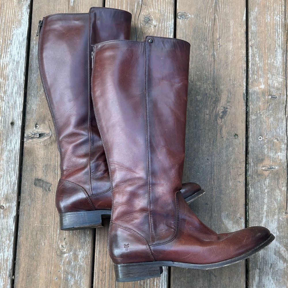 Frye Women's Melissa Button Dark Brown Tall Leather Boots 6.5B